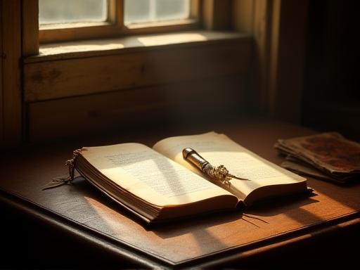 Elegant desk with books and natural light